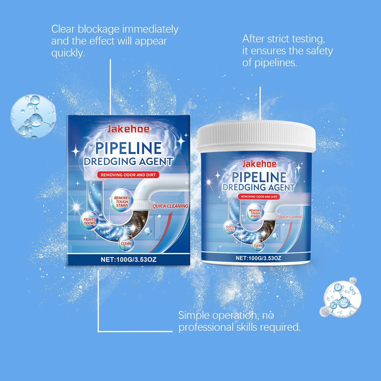 بالوعة استنزاف منظف سريع كيميائي لأنابيب المرحاض التجريف واضح خنق واضح الأنابيب بالوعة نظافة الأنابيب تنظيف مسحوق برميل 100 جرام