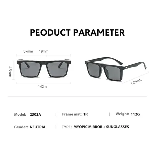 Imagen 2 del producto Gafas de sol con imán polarizado para miopía, gafas con Clip para hombres y mujeres, gafas ópticas cuadradas 6 en 1, monturas para gafas-0,5 a-10