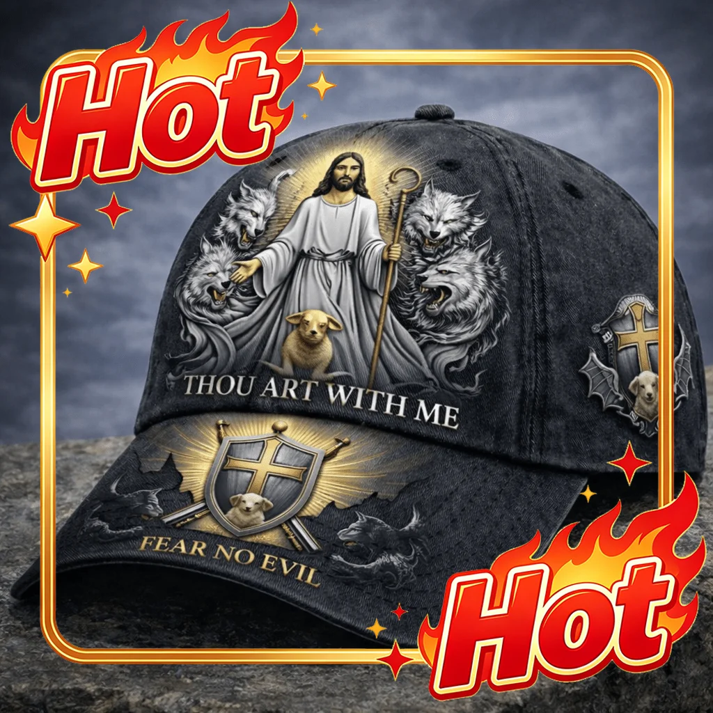 Custom Cap Psalm 23 Bible Verse Hat With Jesus Shepherd Lamb & Cross Shield - Christian Faith Religious Gift Cap Suitable For Un