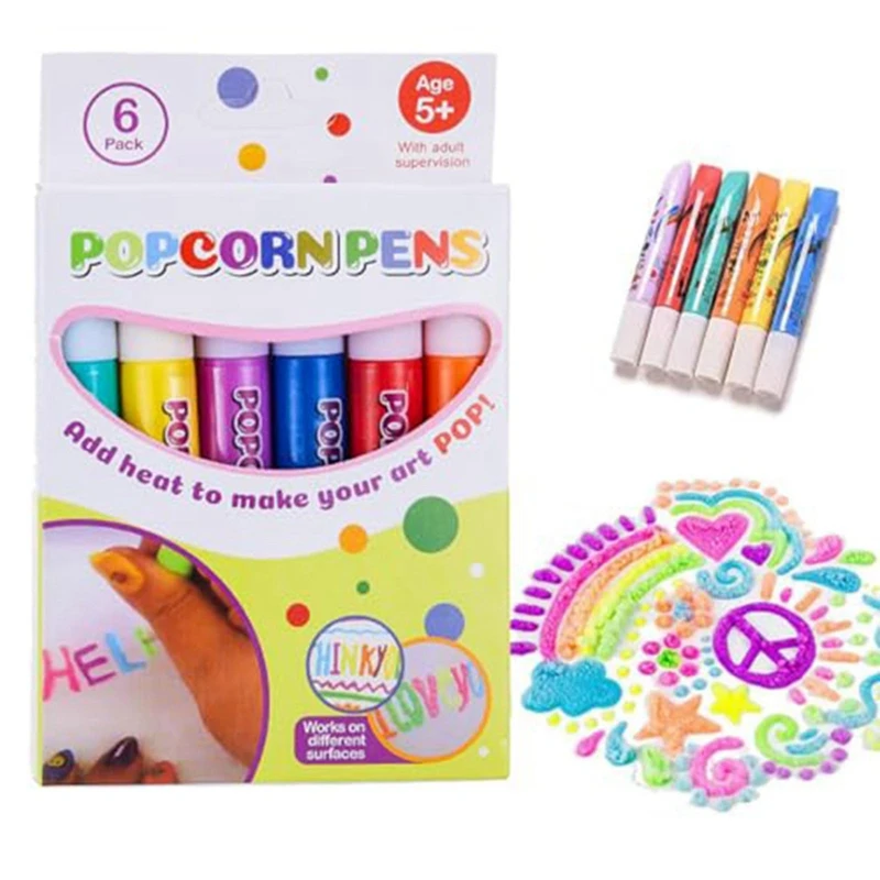 

Magic Puffy Pens Set - 6 Neon Colors Popcorn Pen With 3D Ink Heat And Then Watch Art Grow Fun Art Supplies Easy Install