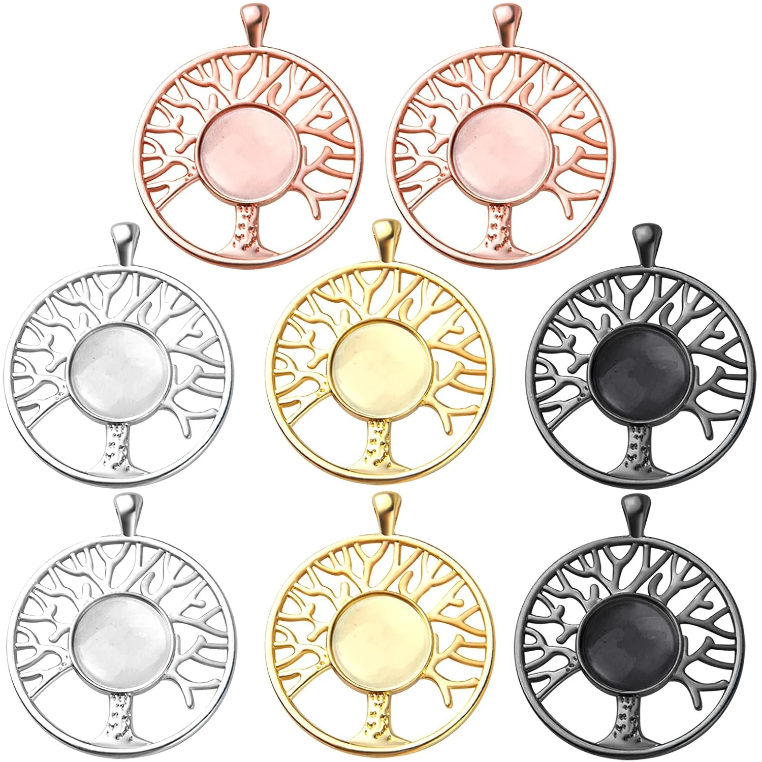 

8 комплектов, 4 цвета, подвески-ловцы снов, шармы из сплава «Древо жизни» с прозрачными стеклянными кабошонами для браслетов с фото-камеями