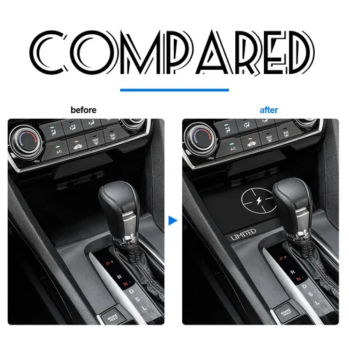 Imagen 2 del producto Soporte de carga rápida para teléfono móvil Honda Civic X 10.ª 11.ª generación 2016-2023, placa de carga de 15 W, accesorios de cargador inalámbrico para automóvil