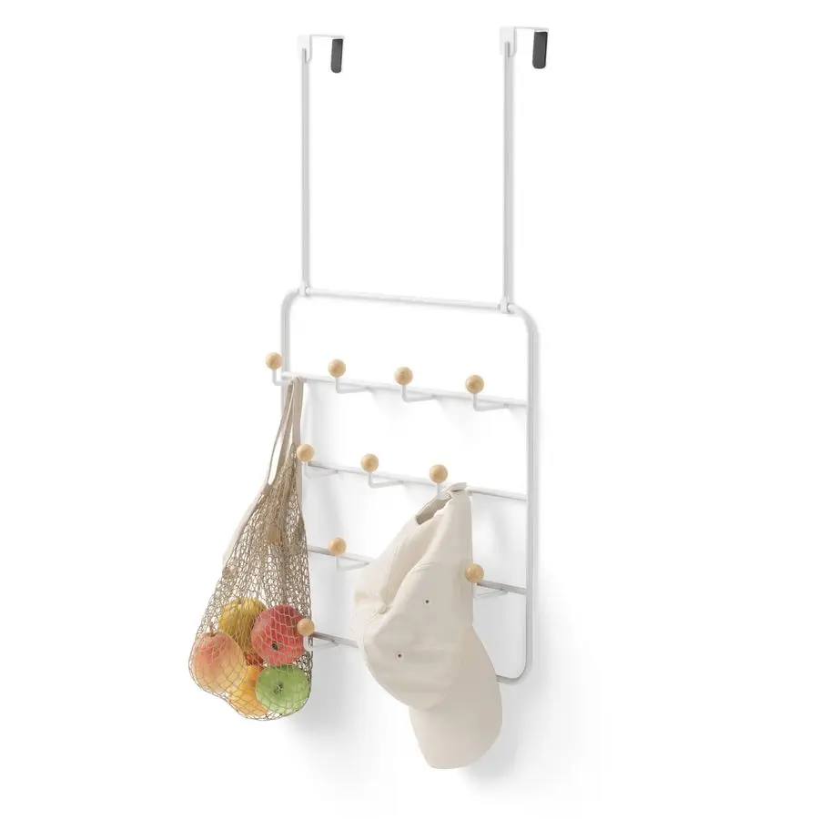 Estique Perchero para colgar sobre la puerta y organizador multiusos, para abrigos, bolsos, sombreros y más, blanco natural