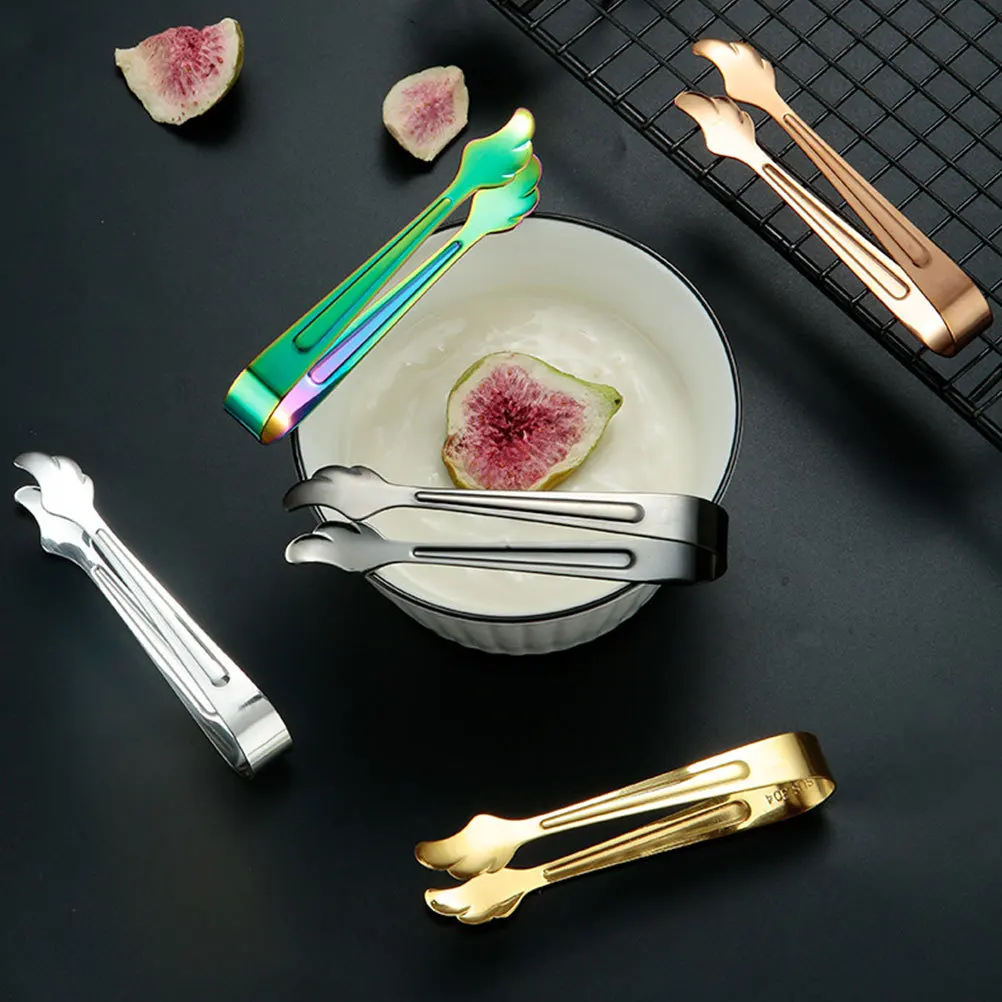 

5pcs Stainless Steel Tongs Ice Cube Serving Dessert Clips For Party Bbq Camping Kitchen Food Tong Grill Accessory