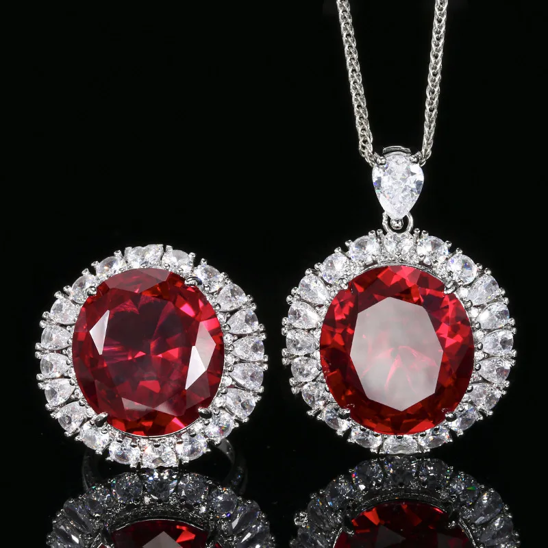 

New Style Copper Base Plated Real Red Corundum Luxury Inlay Set Wholesale Crystal18*20Wholesale