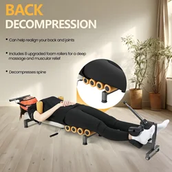 Back Stretch Bench with Cervical Traction, Length Adjustable Spine Stretcher Bed with Foam Rollers, 150kg Load-capacity Lumbar