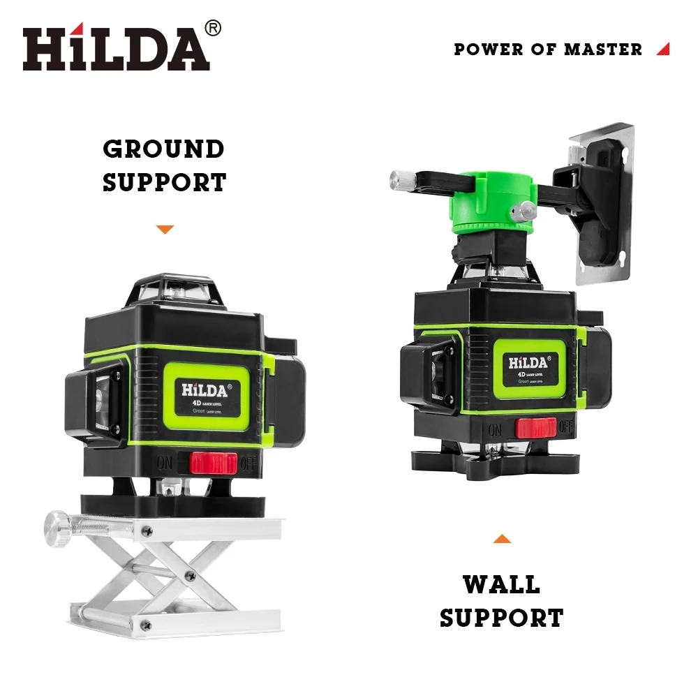 HILDA 4D 16 Lines Laser Level 360 Self-Leveling Horizontal And Vertical Professional Green Line Laser Level with Remote Control