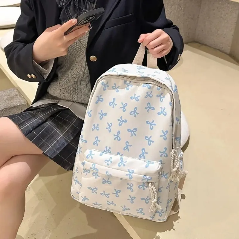 1PC Girls Bow Backpack Large Capacity Casual Travel Daypack Fashion Multi Functional School Bag for Kids Spring Summer Daily Use