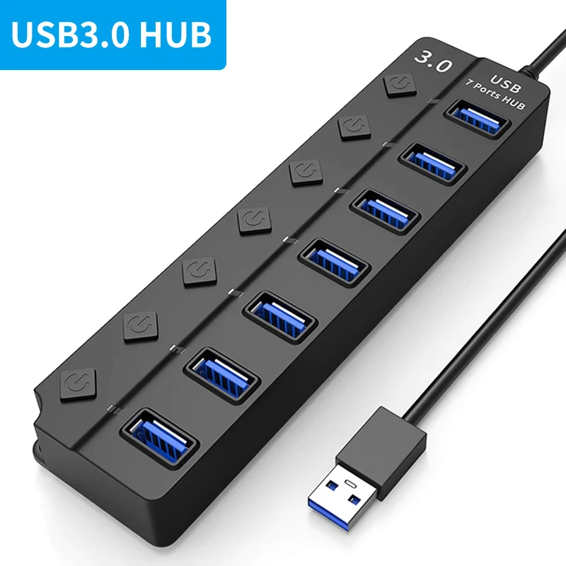 USB HUB 3.0 USB 2.0 Hub Multi USB Expander Splitter High Speed 4 / 7 Port On/Off Switch Multi For PC Computer Accessories