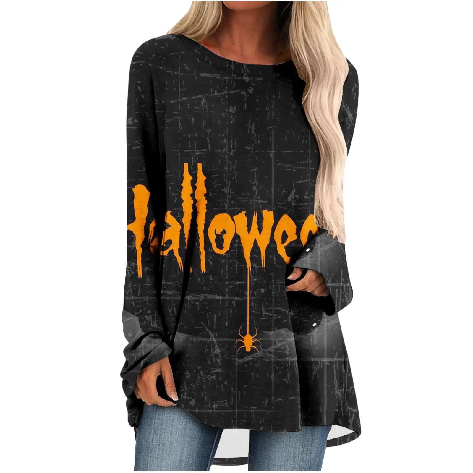 Scary Halloween T-shirt Cobwebs Graveyard Hands 3D Print Women Long Sleeve T Shirts Streetwear Woman Tunic Tees Tops Clothing