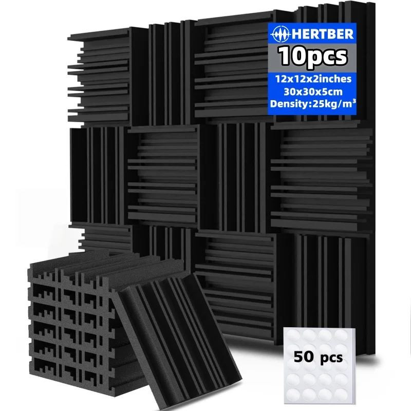 

10 piece 300x300mm 5cm thick high-density sound-absorbing foam board groove black modern bedroom gym with 50 pieces of adhesive