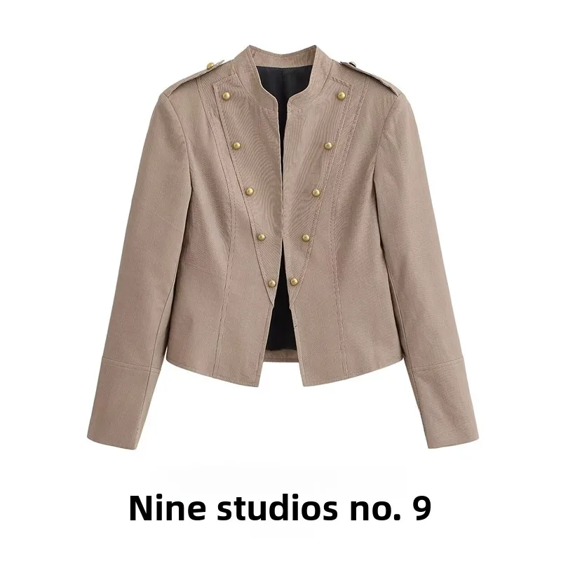 Casual Short Button-Up Striped Suit Jacket Long Sleeve Women's Fashion Spring 2026 Polyester Fabric Double-Row Button