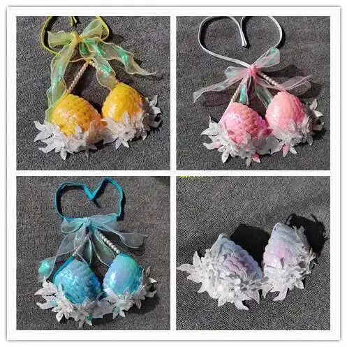 

Mermaid Sequins Shell Bikini Top Bra Aquarium Bar Performance Fish Tail Skin