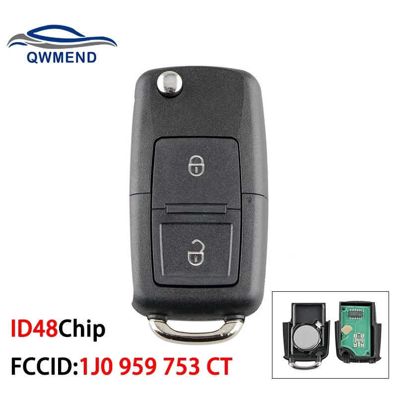 QWMEND 1J0 959 753 CT for Seat Key ID48Chip For SEAT AROSA CORDOBA IBIZA LEON TOLEDO VARIO 2000 - 2008 Car Key 2 Buttons