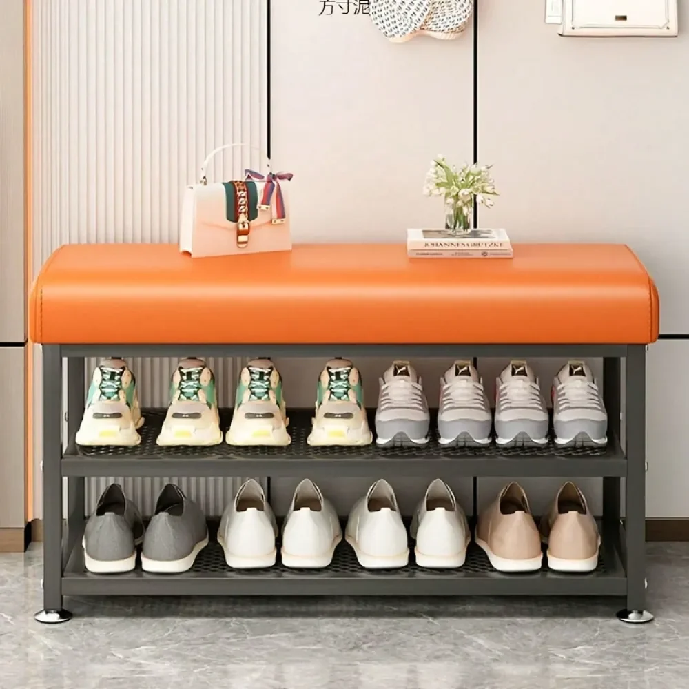 

Entrance Shoe Changing Bench With Soft Cushion, Shoe Rack Organizer, EasyToInstall Metal Frame Ideal For Bedroom Or FoyerMultiC