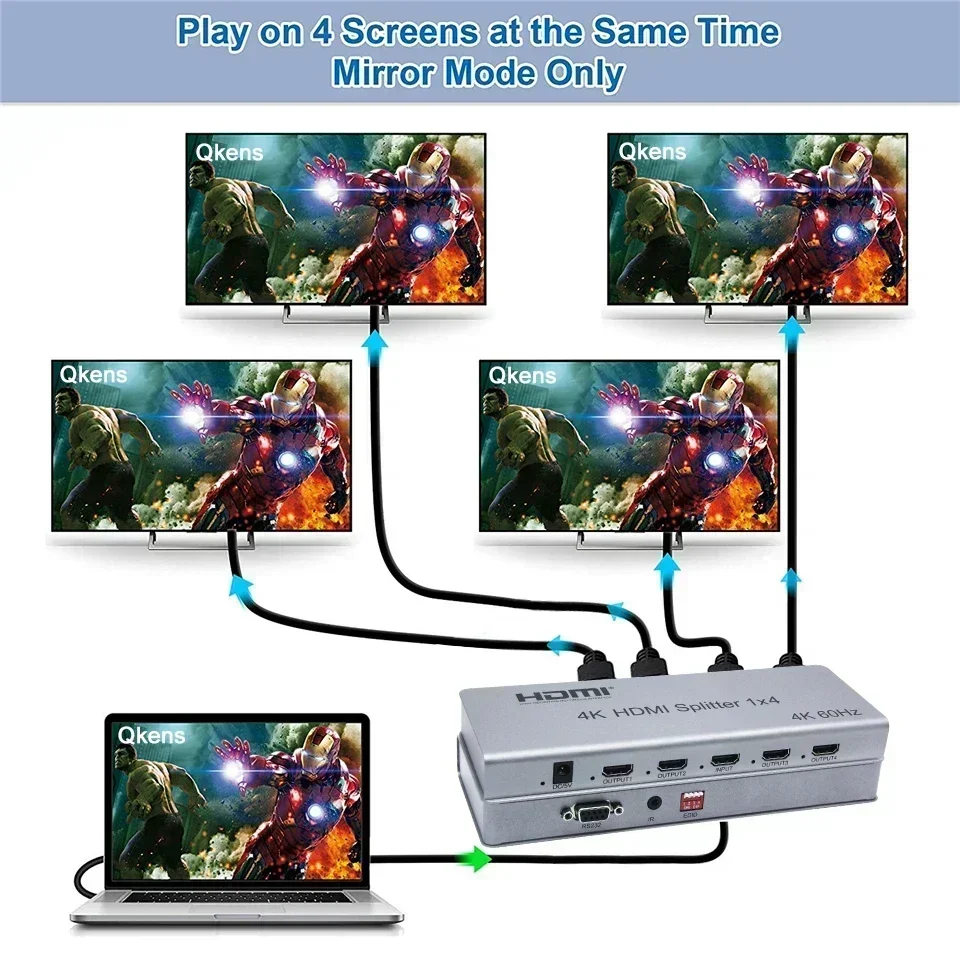 4K 60Hz HDMI2.0 1x8 HDMI Splitter 1 in 8 Out Multi Screen Display Video Converter 3D EDID for PS4 Camera Laptop PC To TV Monitor