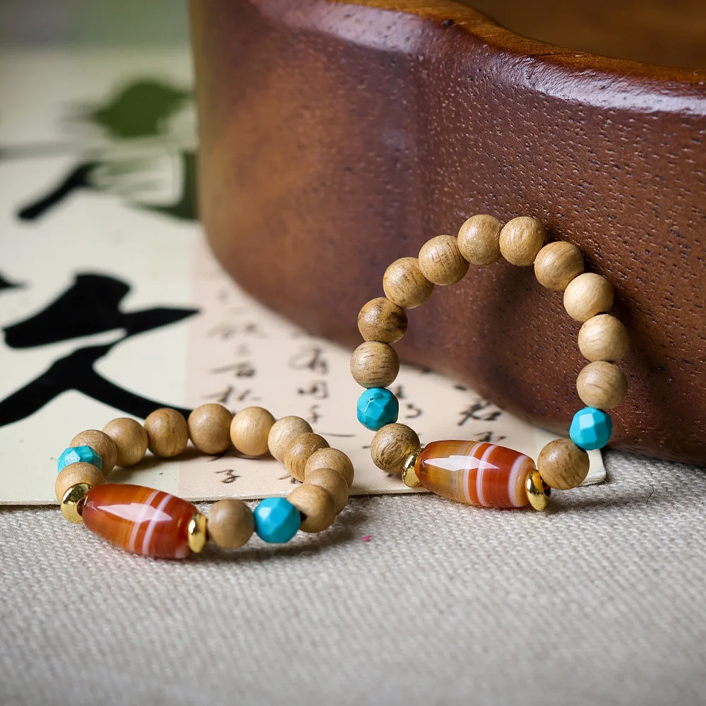 

Hand-woven agate ring with agalwood and silk wrapped, original design cultural relic raditional Chinese style niche finger ring