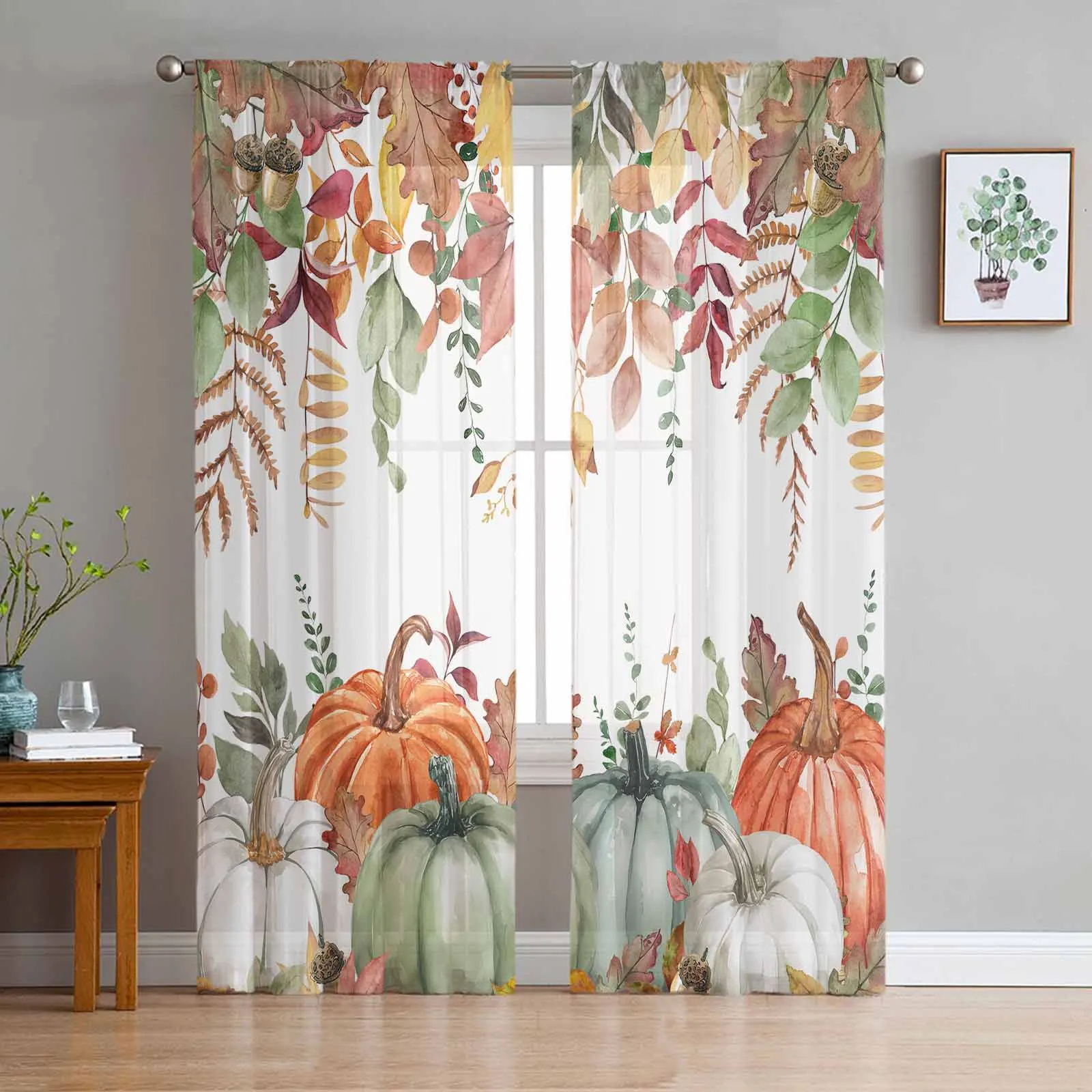 

Thanksgiving Fall Pumpkin Tulle Curtains for Living Room Sheer Curtain for Bedroom Kitchen Blinds Voile Curtains