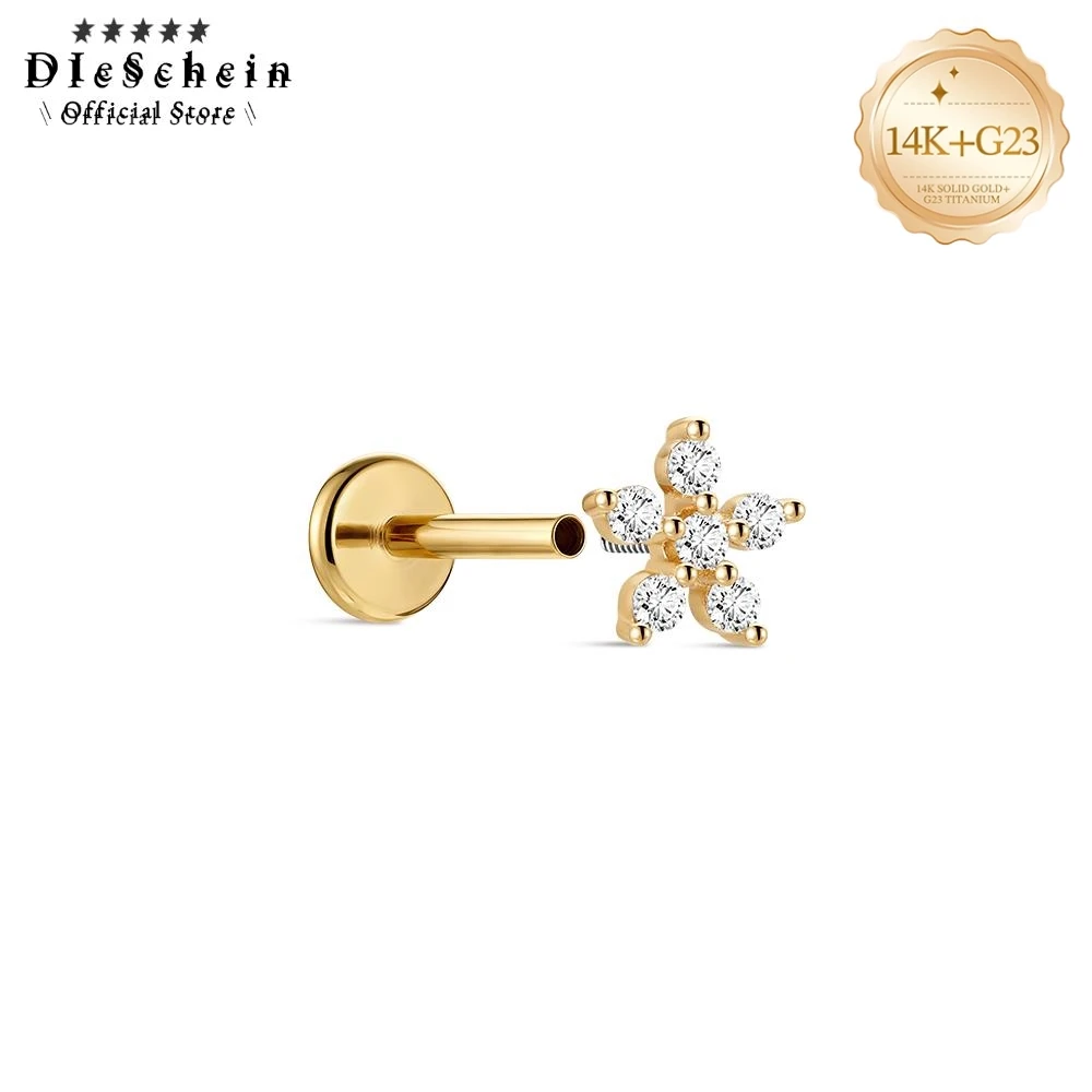 dieschein-14k-solid-gold-star-cz-cartilage-stud-earring-internal-thread-flat-back-labret-piercing-jewelry-for-women