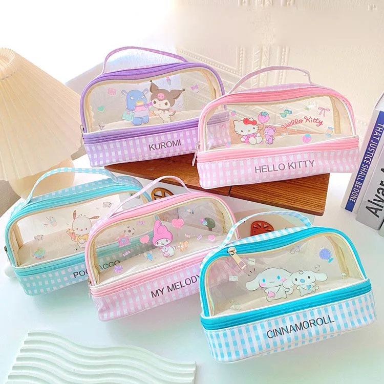 4pcs/lot Sanrio Kuromi Melody Pochacco Pencil Case Portable Transparent Pencil Box Stationery Pen Bag Stationery School Supplies