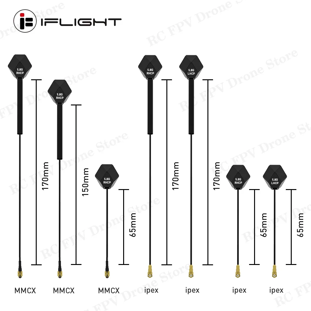 IFlight Albatross V2 5.8GHz 2.4dBi Antena ipex/90° MMCX LHCP RHCP 65MM/150MM/170MM dla części drona wyścigowego FPV