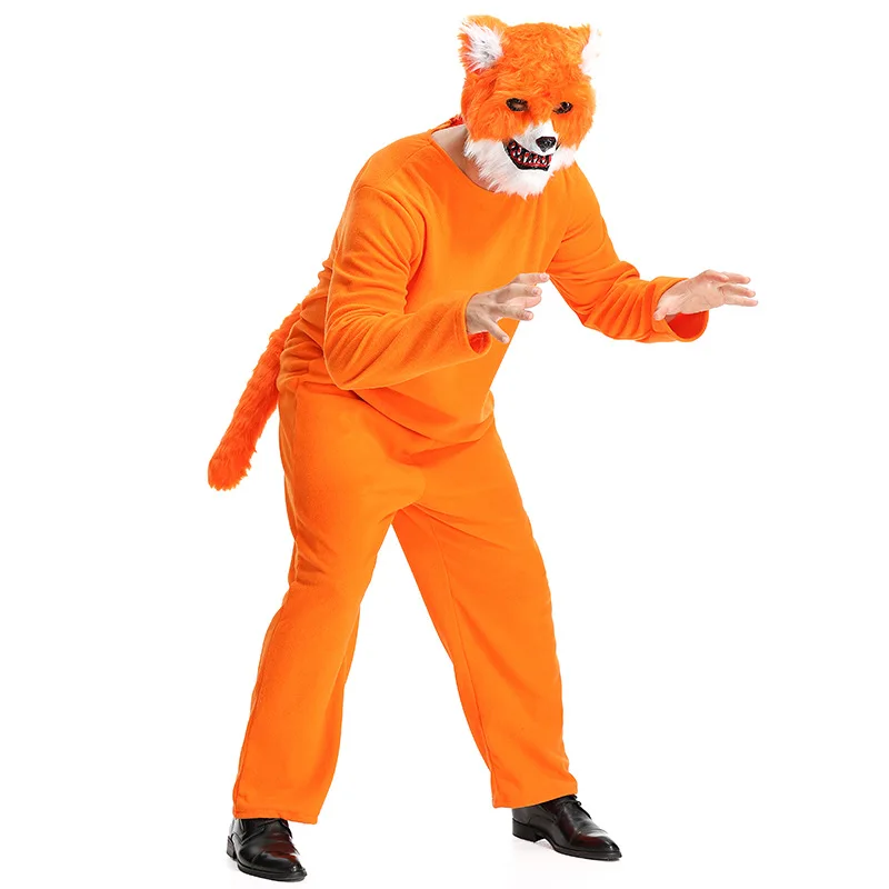 Cunning Mr. Fox and Mr. Smiling Bear Jumpsuit for Men Halloween Cosplay Costume Brown Bear Doll Pajama Stage Story Show Dress Up