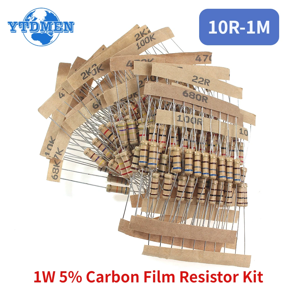 

200PCS 1W Resistors 5% Carbon Film Resistor 20values*10pcs 10 Ohm ~1M 6.8K 10K 22K 47K 68K 1M Resistance Kit