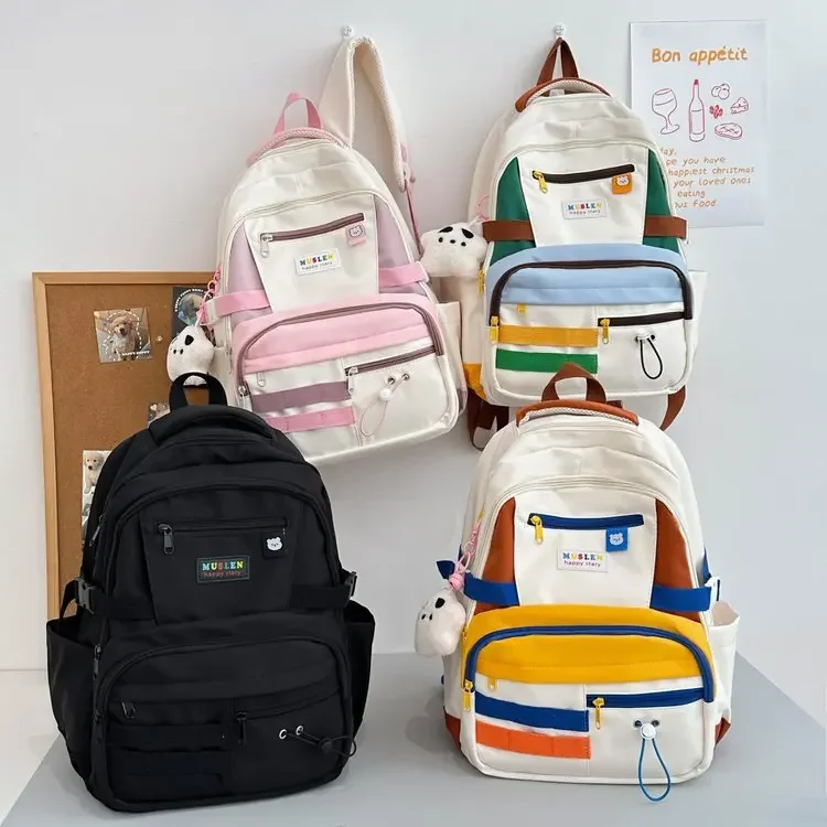 

College Student School Bags Female Ins Designer Simple Travel Backpacks Junior High School Backpack for Girls Contrast Color Bag