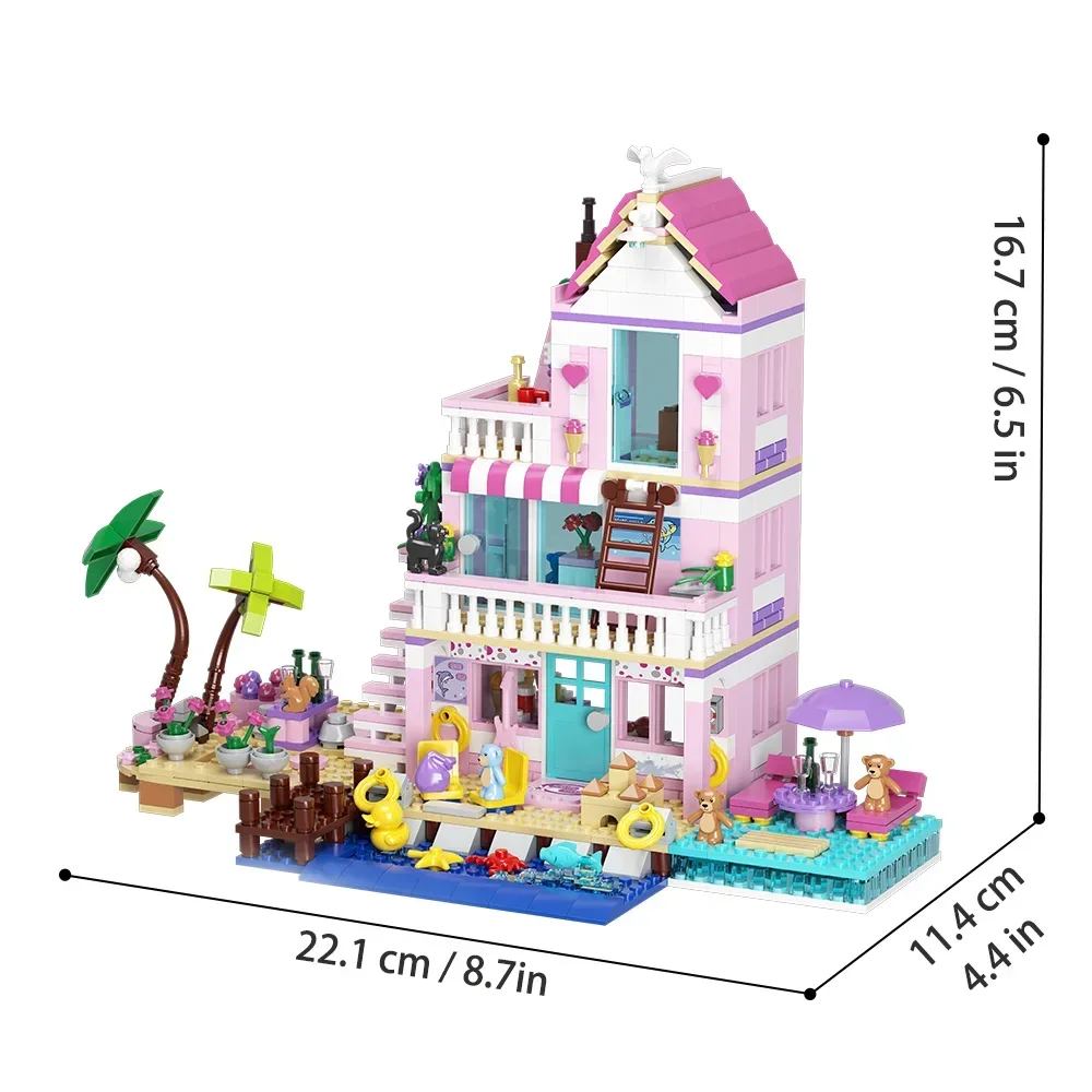 812 Uds. Conjuntos de construcción de Villa para vacaciones en la playa y playa para niñas, Kit de bloques de construcción creativos para casa de ensueño, juguetes educativos para niños