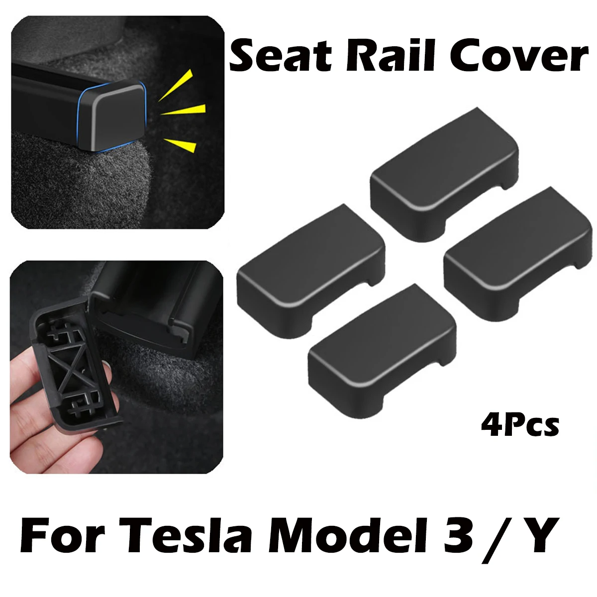 4PCS Front & Rear Seat Rail End Caps for Tesla Model Y 2022-2024, Anti-Kick Anti-Scratch Protectors, Prevent Ankle Injury
