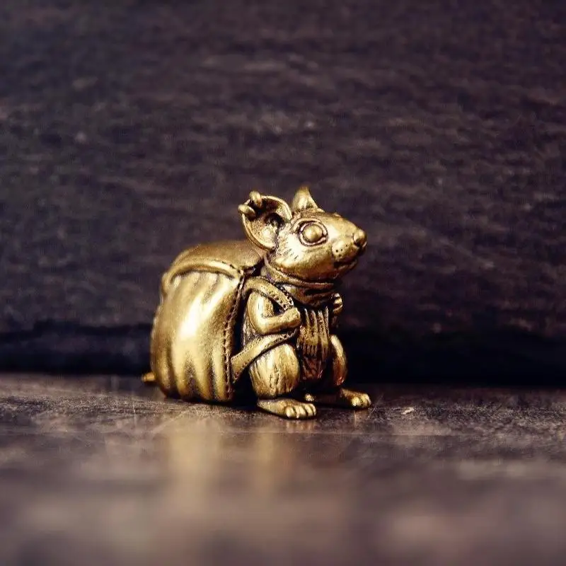 Kupfer-Rattenfigur, Messing-Rucksack-Maus, Feng-Shui-Schreibtisch-Ornamente, Glücksbringer für Wohlstand, Heimdekoration – Detail 9