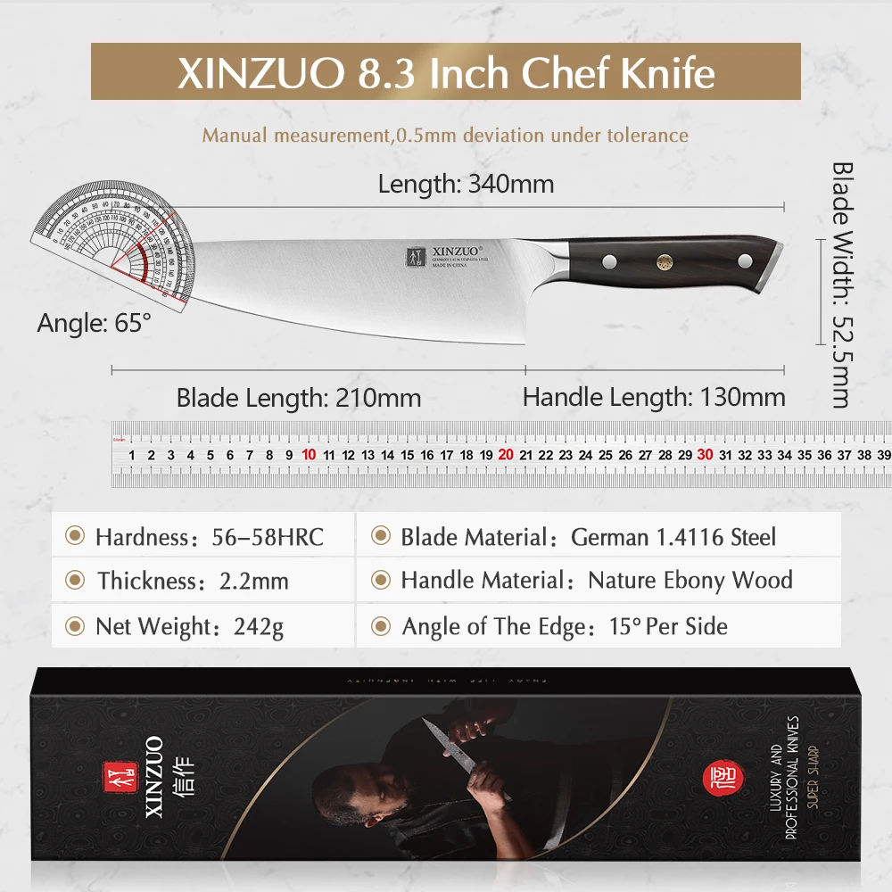 XINZUO Classic Design 8.3'' Chef Knife Kitchen Knife 56-58HRC German 1.4116 Steel Razor Sharp Cutting Meat With Comfort Handle