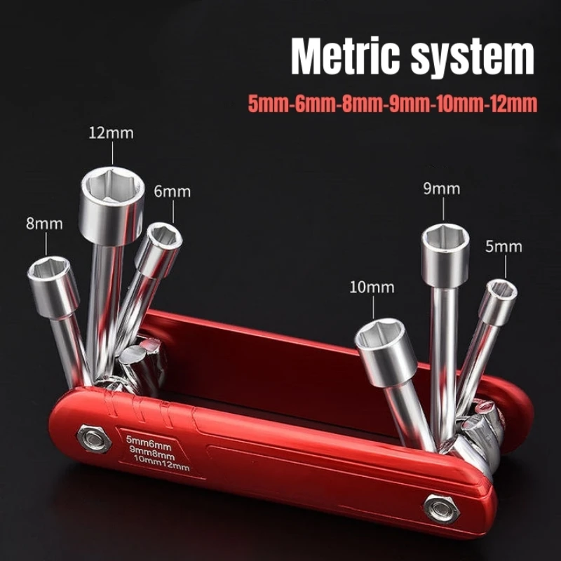 5-12mm Folding Socket Wrench set Allen key Multifunction Household Portable 6 in 1 Hand tool combination Metric Lmperial system