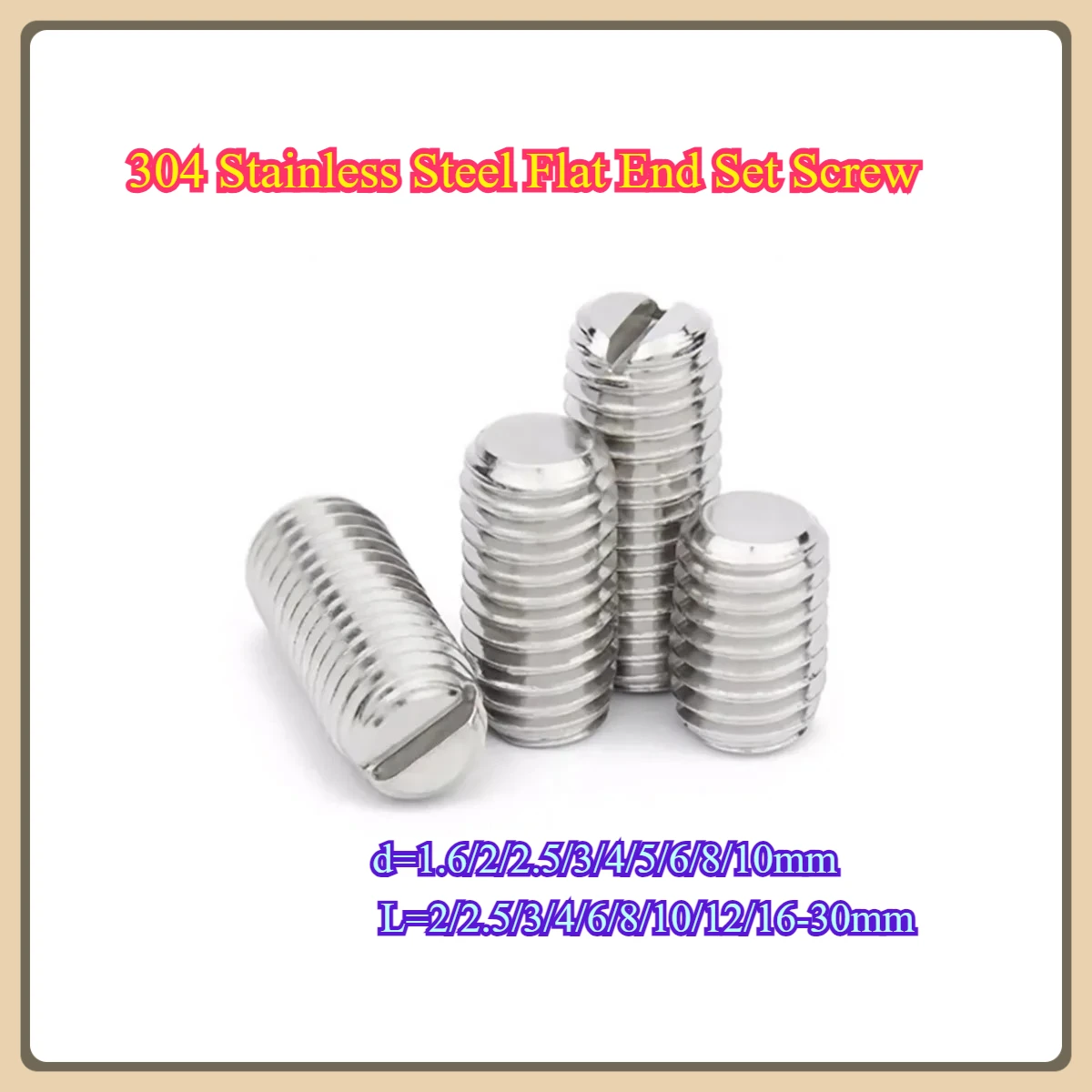 

304 Stainless Steel Flat End Set Screw / Slotted Headless Bolt M1.6M2M3M4M5M6M8M10