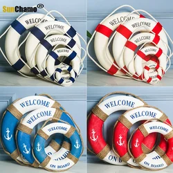 Welcome Wall ornament Life Buoy Foam Aboard Nautical Life Lifebuoy Ring Boat Wall Hanging Mediterranean Style Home Decor