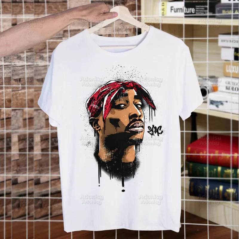 Rapper Tupac 2pac Hip Hop Printed T Shirt Men Retro Washed Tops Tees Harajuku Tshirt Streetwear Hip Hop Male T-shirts