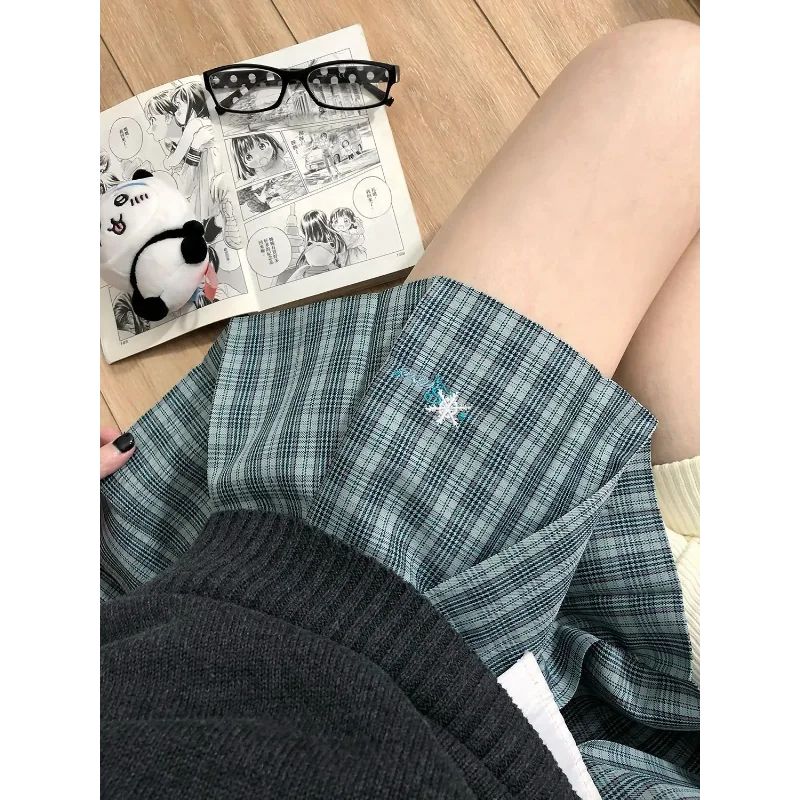 Women's JK Plaid Pleated Skirt Embroidery Academy Style Uniform Skirt