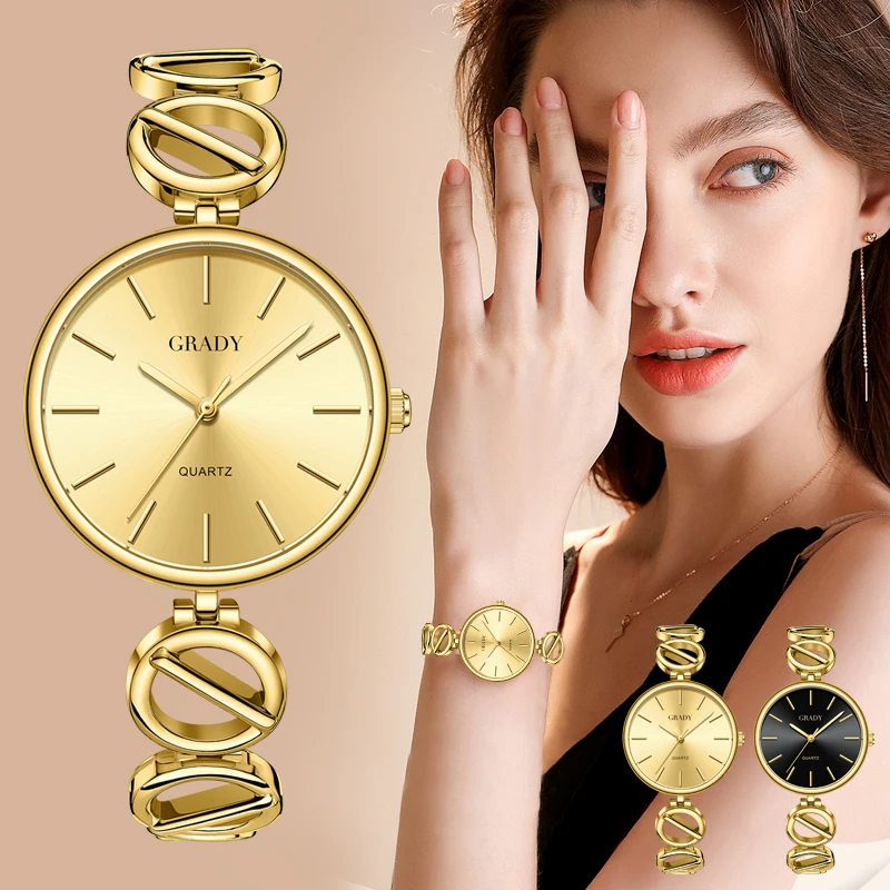 Women Watch Luxury Gold Ladies Watches GRADY Free Shipping  Clock Waterproof Girls High Quality Fashion Quartz Wristwatch