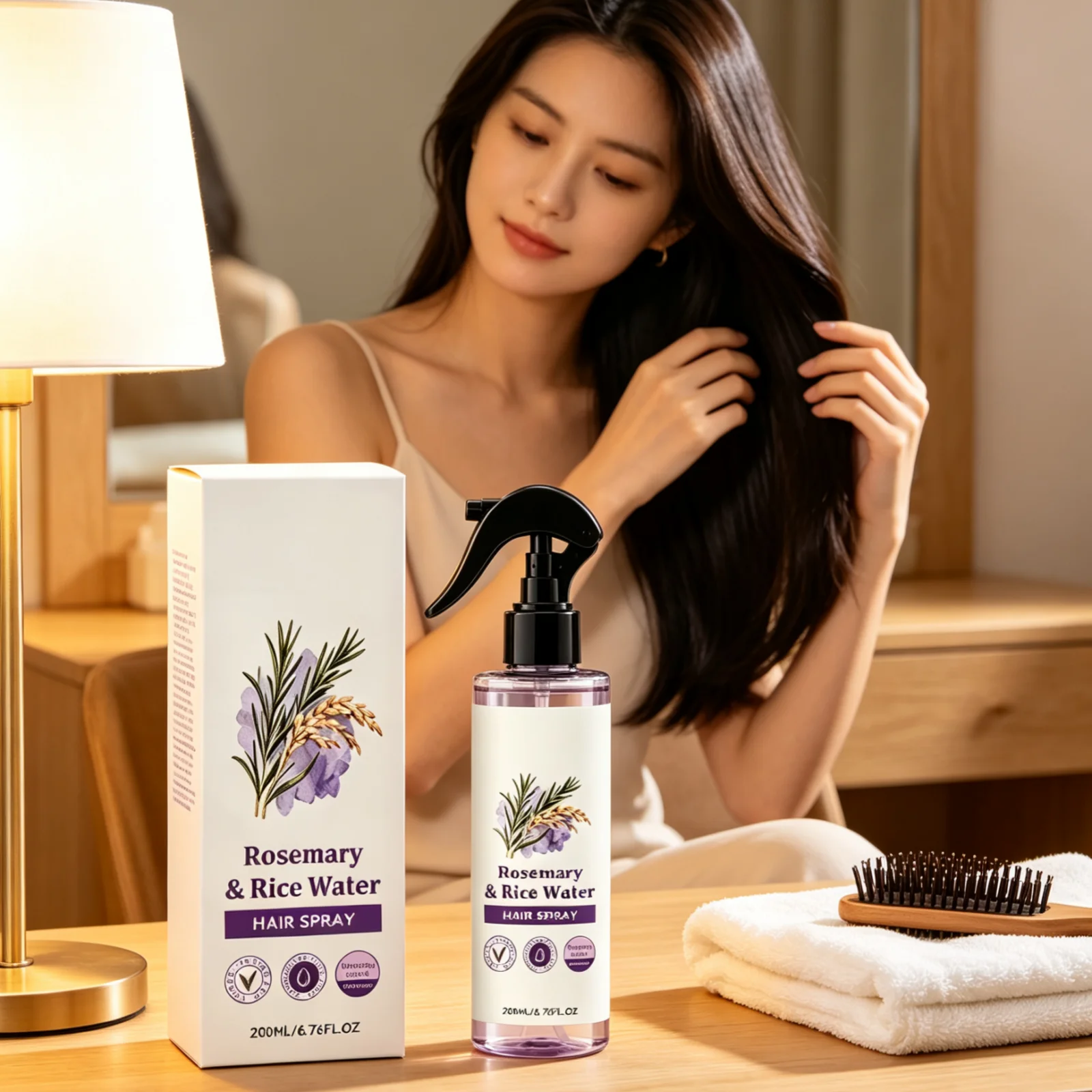 Rosemary Hair Mist Long Lasting Moisturizing Voluming Smooth Frizz Shine Booster Natural Deeply Nourishing Hair Care Spray 200ml