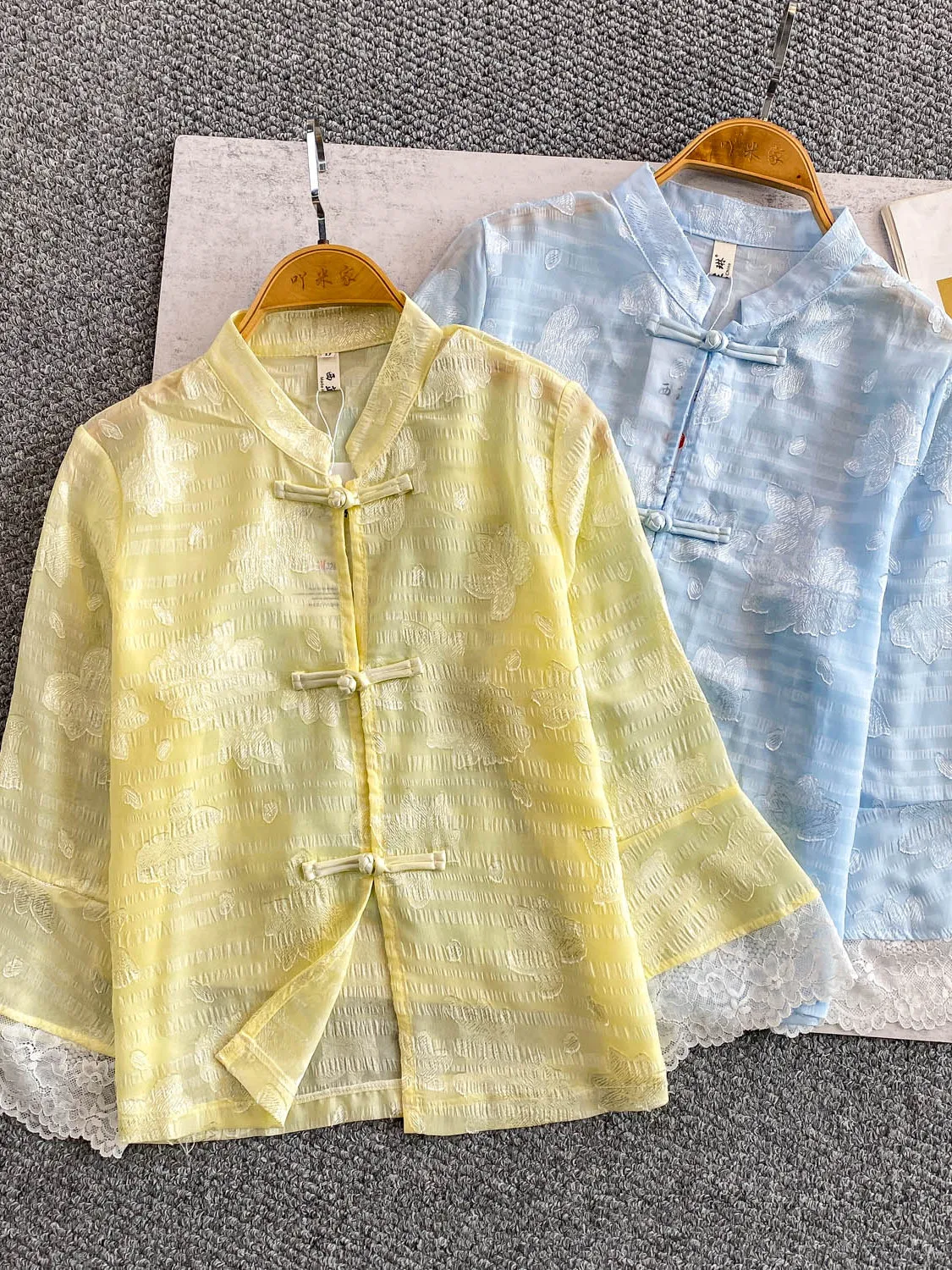 

New Chinese Sle Heavy Embroidery Button Stand Collar Loose Long Sve Lace Patchwork Slimming Women's irt Outerwear