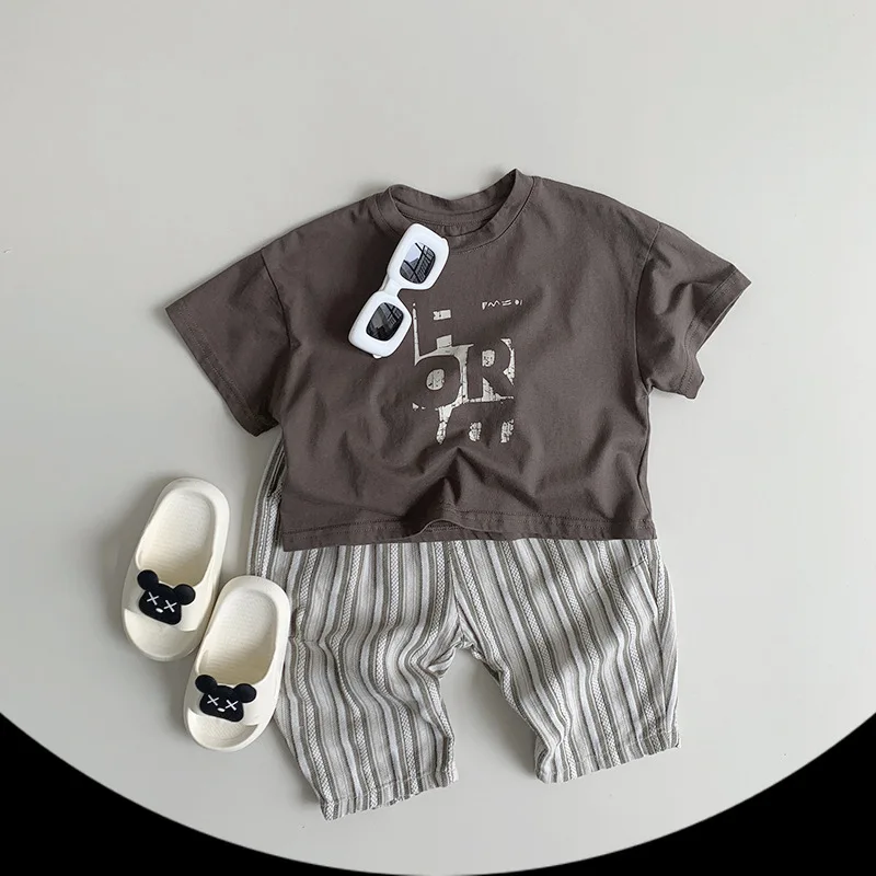 Summer Children T-Shirts 1-8Y Boys Cotton Letter Short Sleeve T Shirts Casual Tops Tees Korean Toddler Wear Tshirt Kids Clothing