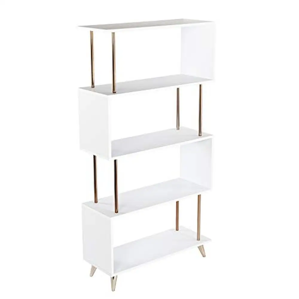 

Modern Zig Zag Bookcase with 5 Tiered Shelves Two-Tone Durable Design Ideal Office or Living Room 11.75"D x 31.5"W x 60.5"H Gold