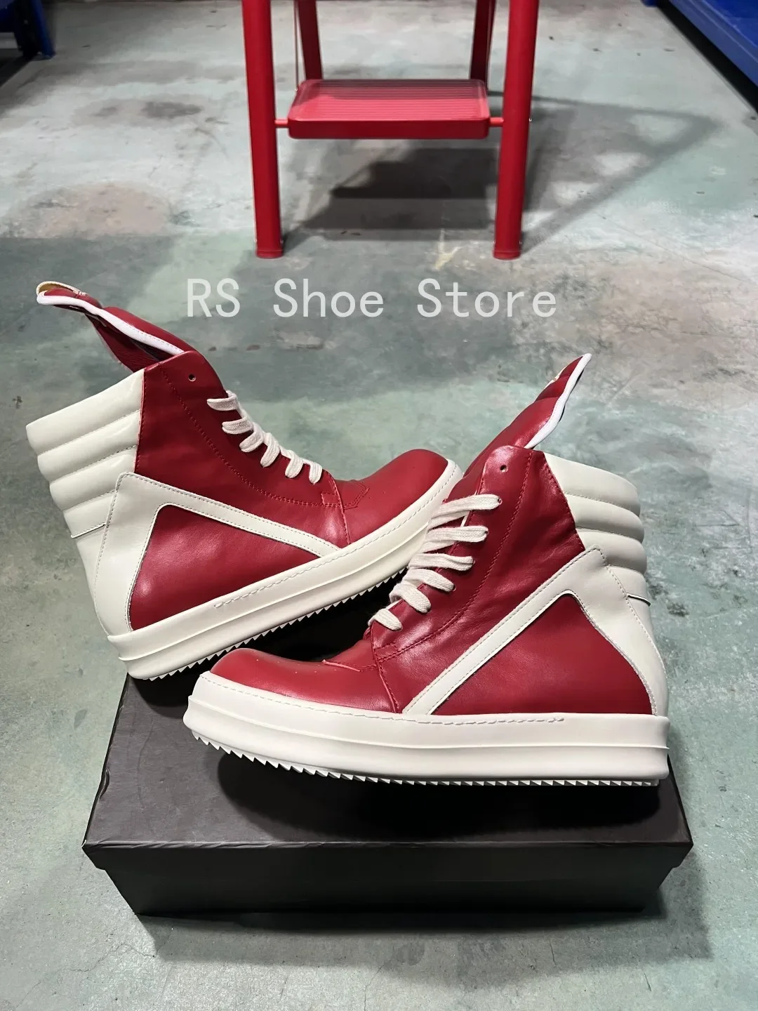 

Ro Men Shoe Red Leather Ankle Boot Outoor Boots High Top Casual Shoe Zipper Women Sneaker Flat Cowhide Sneakers