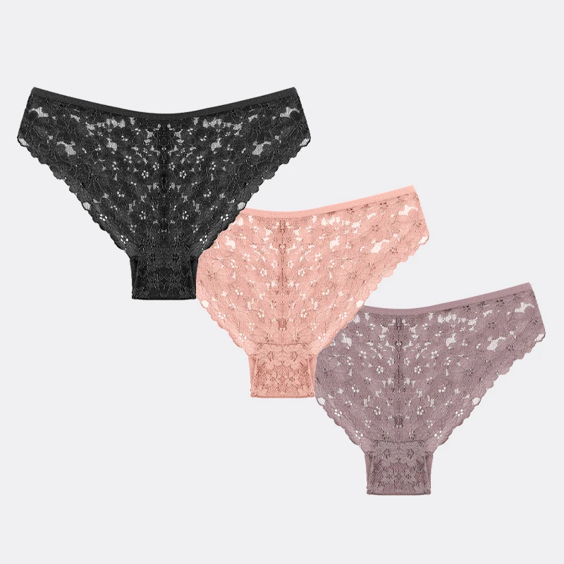 Finetoo 3 pçs calcinha de renda para mulher sexy oco para fora roupa interior de verão transparente cuecas de cintura baixa meninas lingerie confortável novo