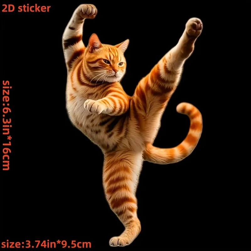 Kung Fu Orange Tabby Cat Vinyl Decal, Waterproof Sticker for Cover Scratches, Decor on Car, Motorcycle, Laptop & Smooth Surfaces