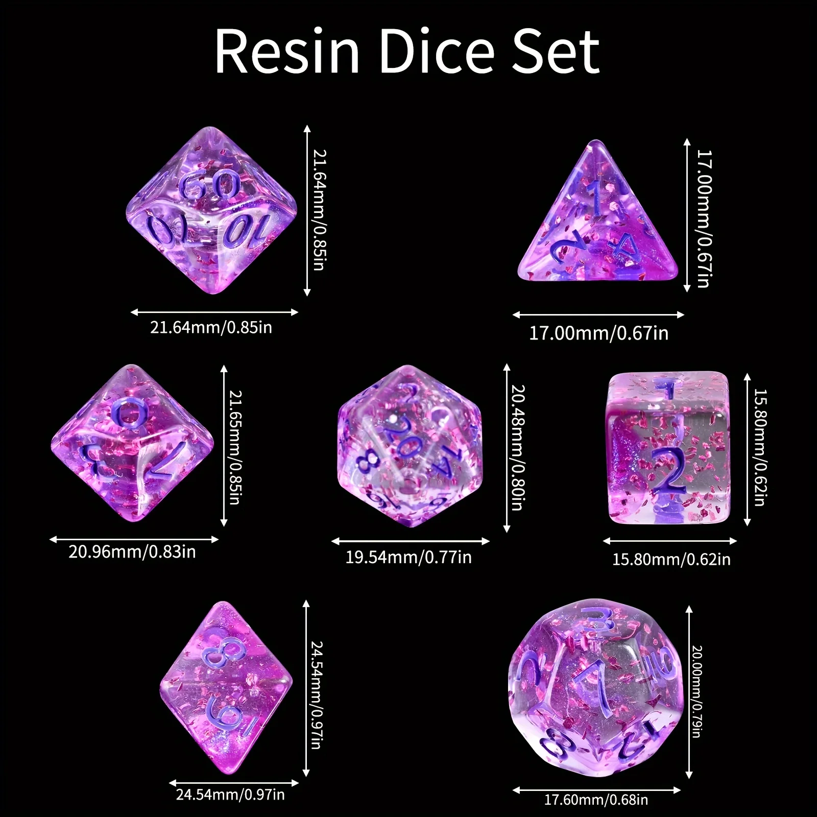 7pcs DND  Mini  Resin  Dice Set,Shiny Sharp Edged Resin Dice Inside,7 Piece Polyhedral Dice Set for Roleplaying,New Year\'s Gift