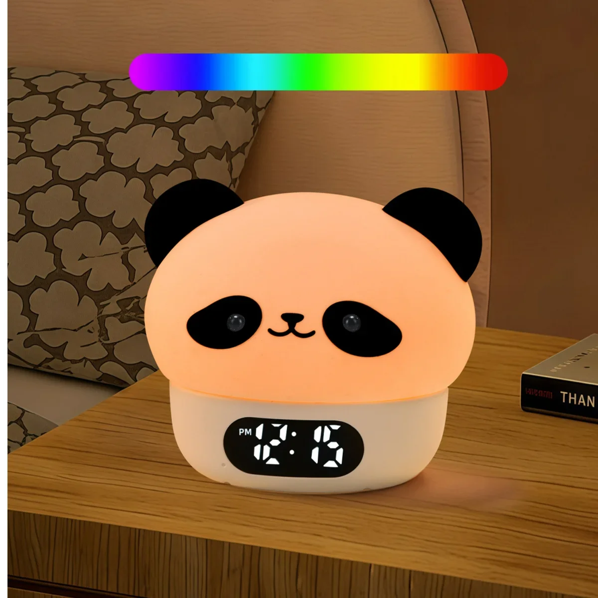 Cute Panda Digital Alarm Clock For Kids, Rechargeable Touch-sensitive Night Light With Color Changing Lamp Gift For Children