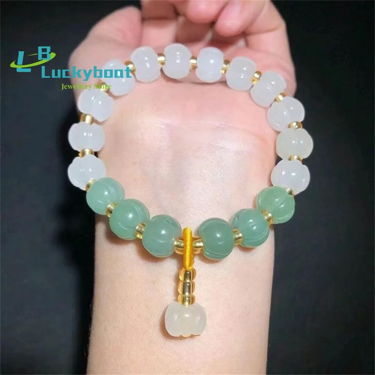 

Natural Xinjiang Gold Silk Jade Gem Light Bracelet Hetian Ethnic Style Women's Ice Planted Pumpkin Charm Jewelry Fashion Gift