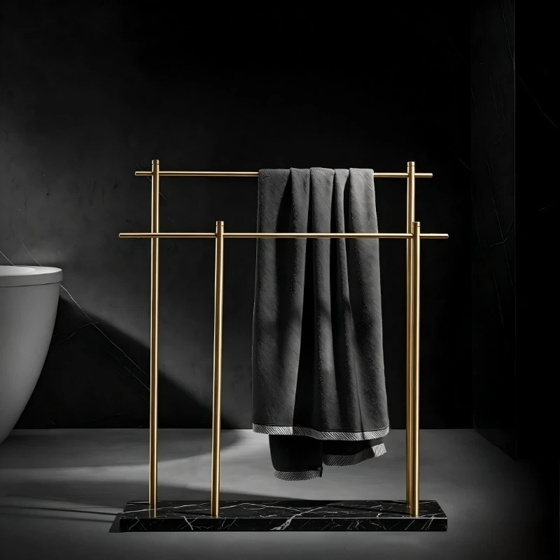 All copper bathroom light luxury marble floor towel rack vertical