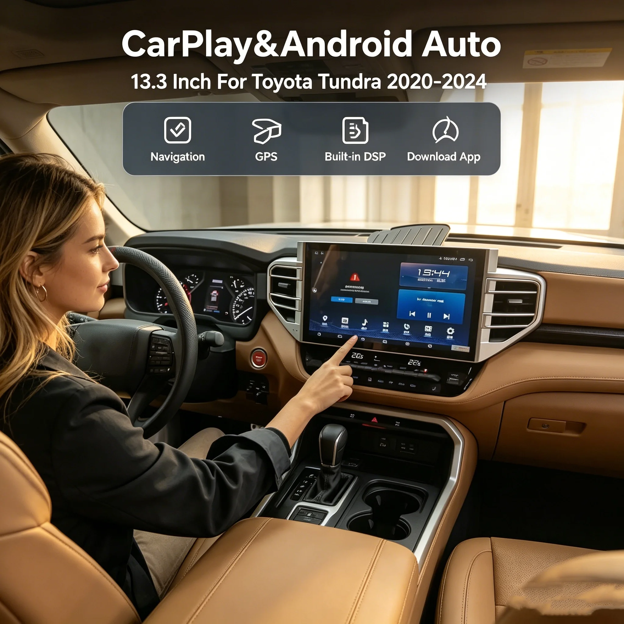 

13.3" Stereo QLED Multimedia Player For Toyota Tundra 2020-2024 Sequoia Android CarPlay DSP Screen GPS Navigation Car Radio